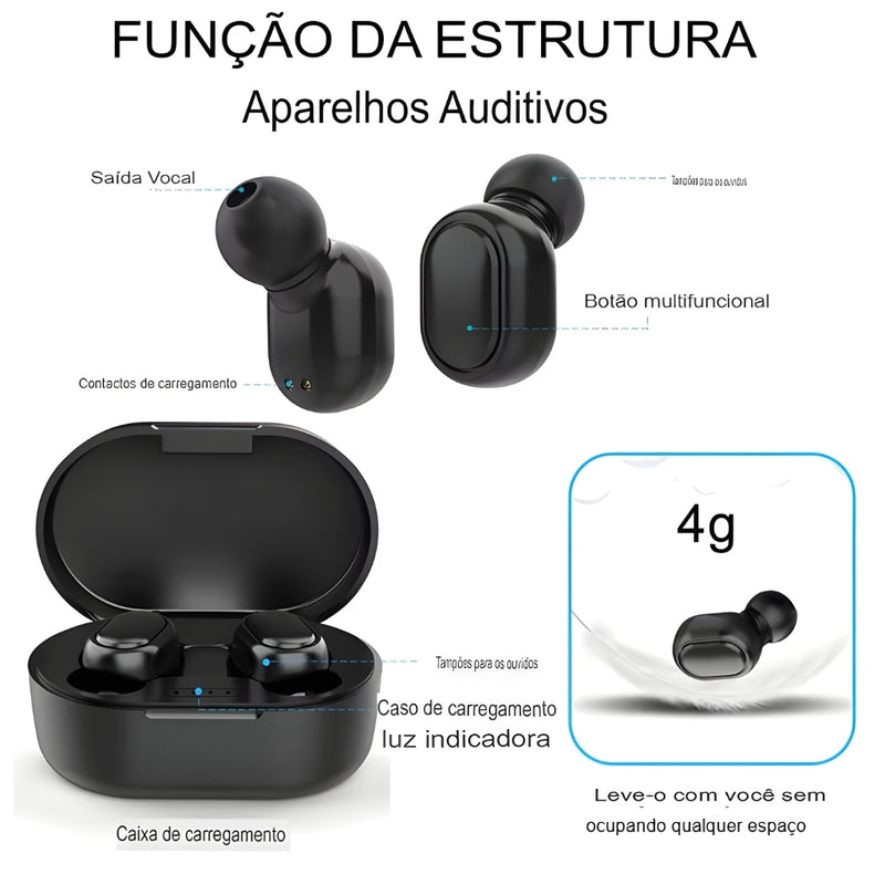 Aparelho Auditivo Recarregável Bluetooth Premium